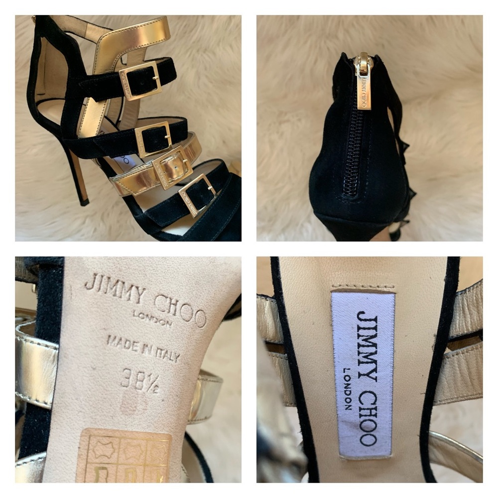 JIMMY CHOO Logo Bronx Strappy Suede Leather Heels - Picture 15 of 15